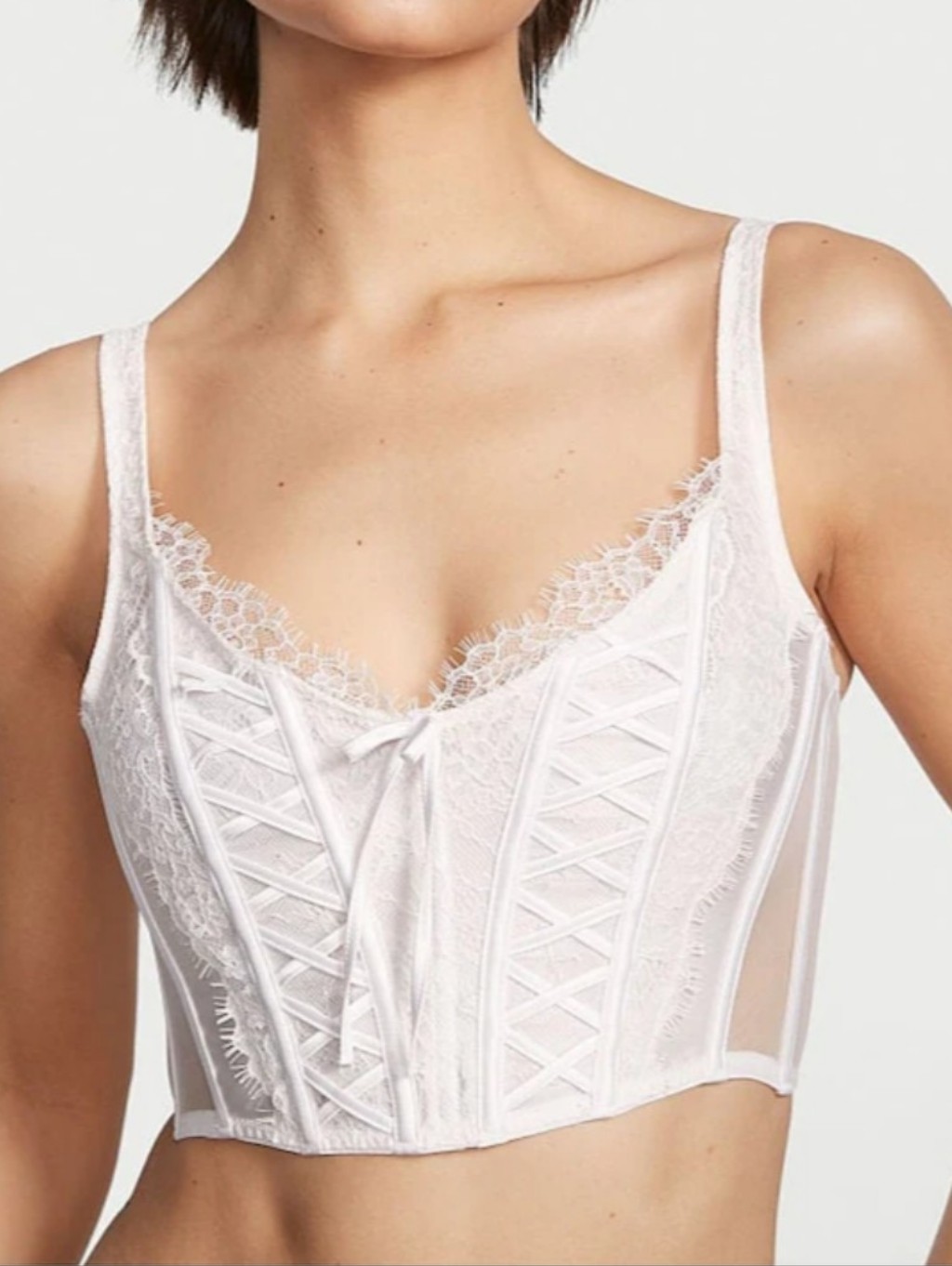 Victoria's Secret White Lace Unlined Lace Up Corset Bra Top Size Small New
